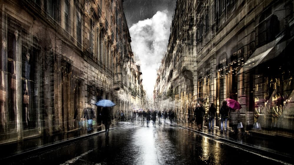 Rainy City Street by Nicodemo Quaglia — canvas wall art