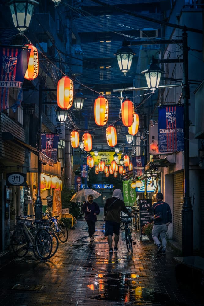 Rainy Japanese Lantern Street by sirou.minami — canvas wall art