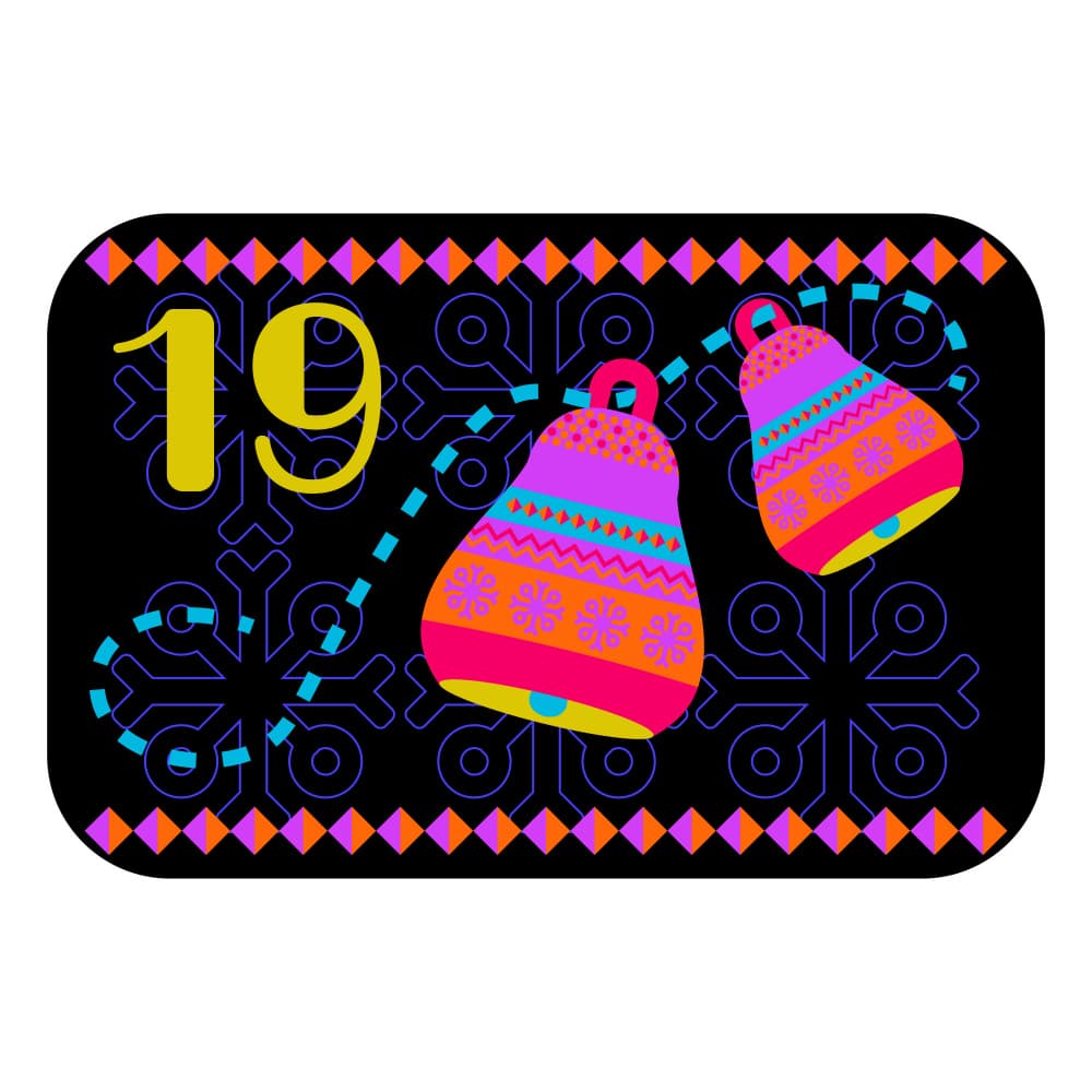 Neon Colors Norwegian Advent Calendar With Black Background. Bells by Marika Barsrsind — canvas wall art