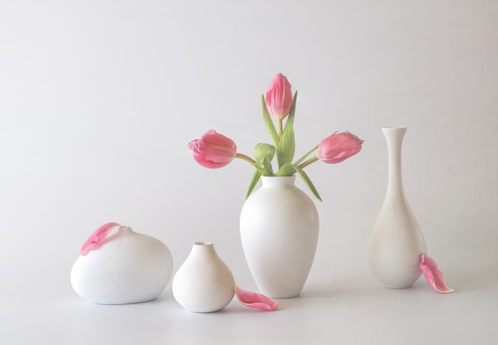 Pink Tulips In Vases by May G — canvas wall art