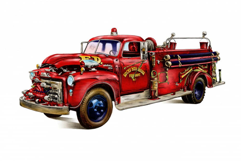 Classic Red Fire Truck by Rafal Kulik — canvas wall art