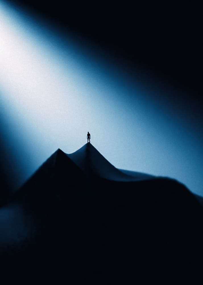 Lone Figure Mountain Light by Hamza Majeed Khan — canvas wall art