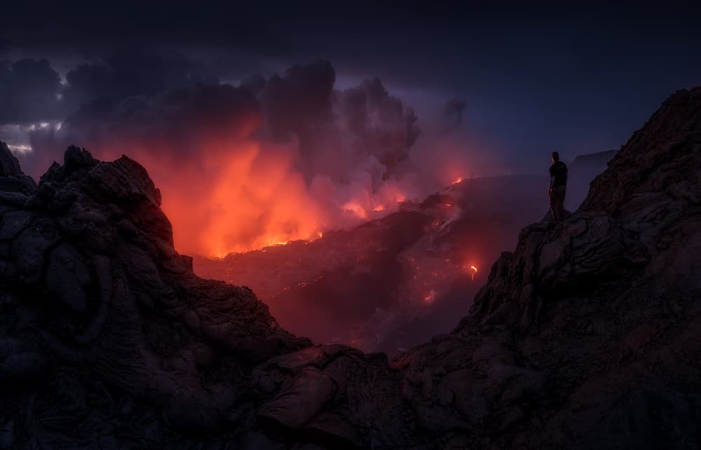 Night Volcano Spectacle by Ryan Dyar — canvas wall art