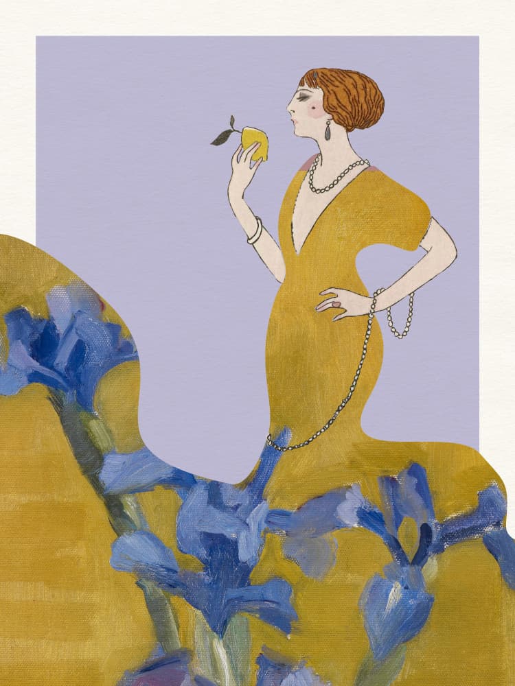 Golden Flapper Amidst Irises