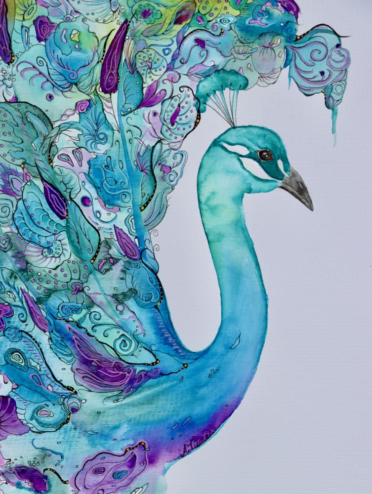 Elegant Watercolor Peacock by Amy Tieman — canvas wall art