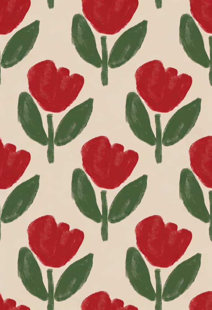 Red Folk Flower Pattern by Melloi Art Prints — canvas wall art