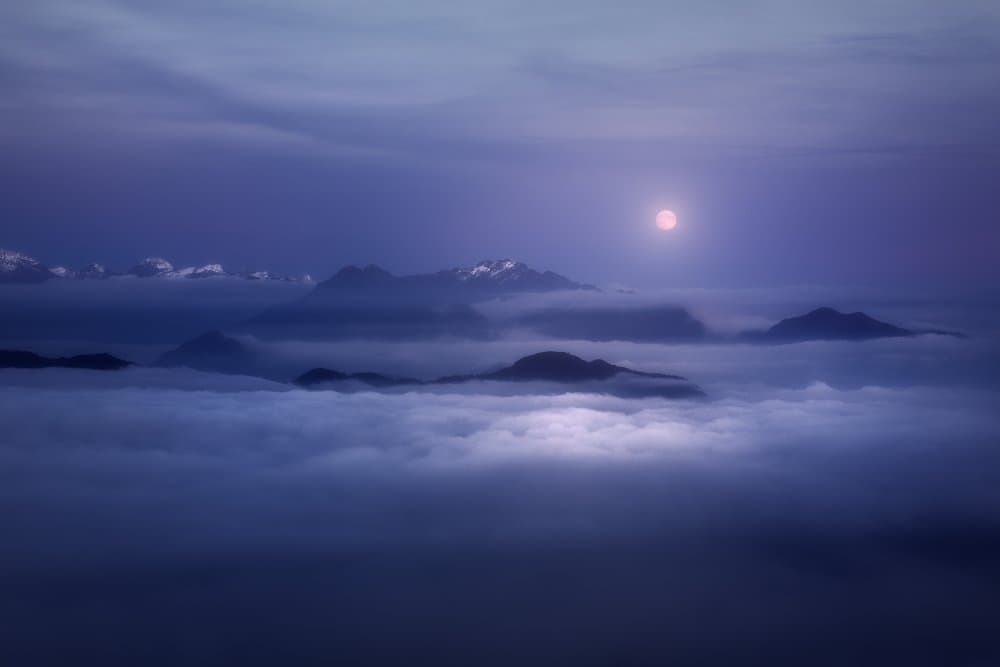 Moonlit Mountain Clouds by Filippo Manini — canvas wall art