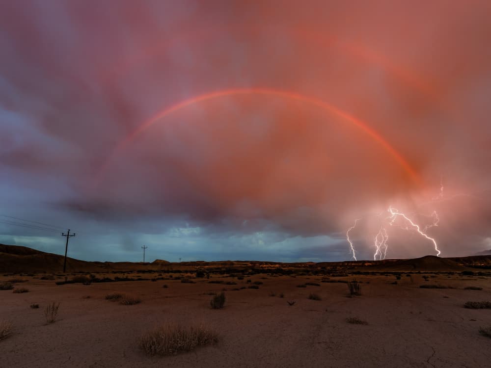 Red Rainbow Lightning Storm by Jennifer Lu — canvas wall art