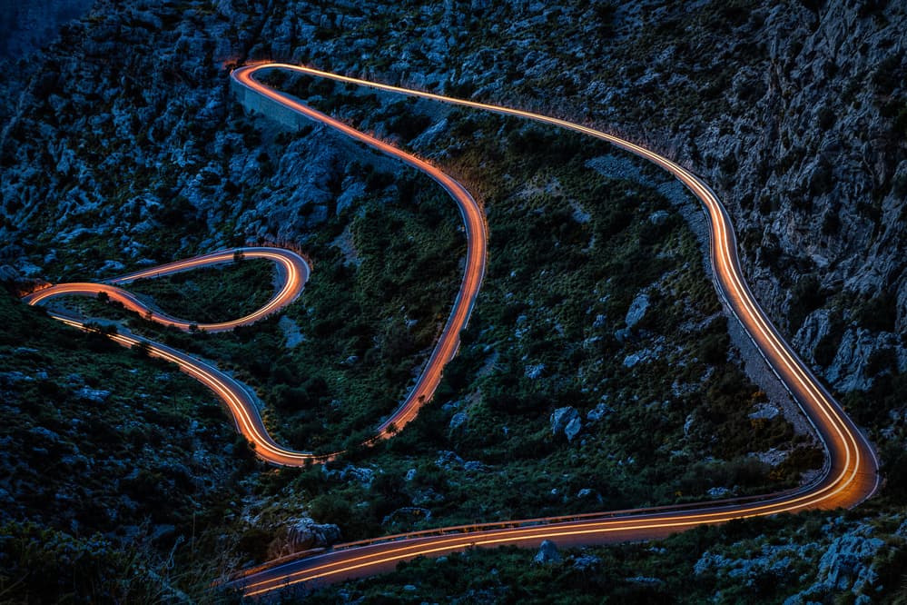 Winding Mountain Road Lights by Burkhard Achtergarde — canvas wall art