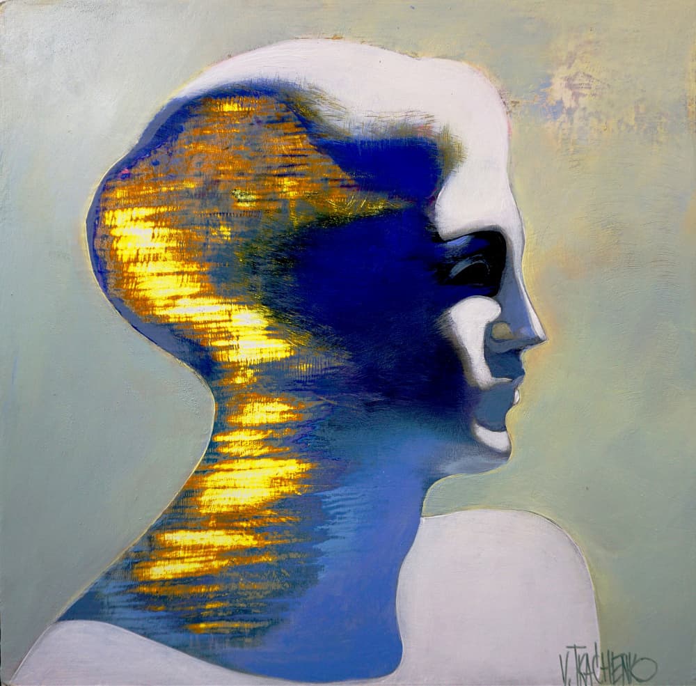 Golden Blue Abstract Portrait by Victor Tkachenko — canvas wall art