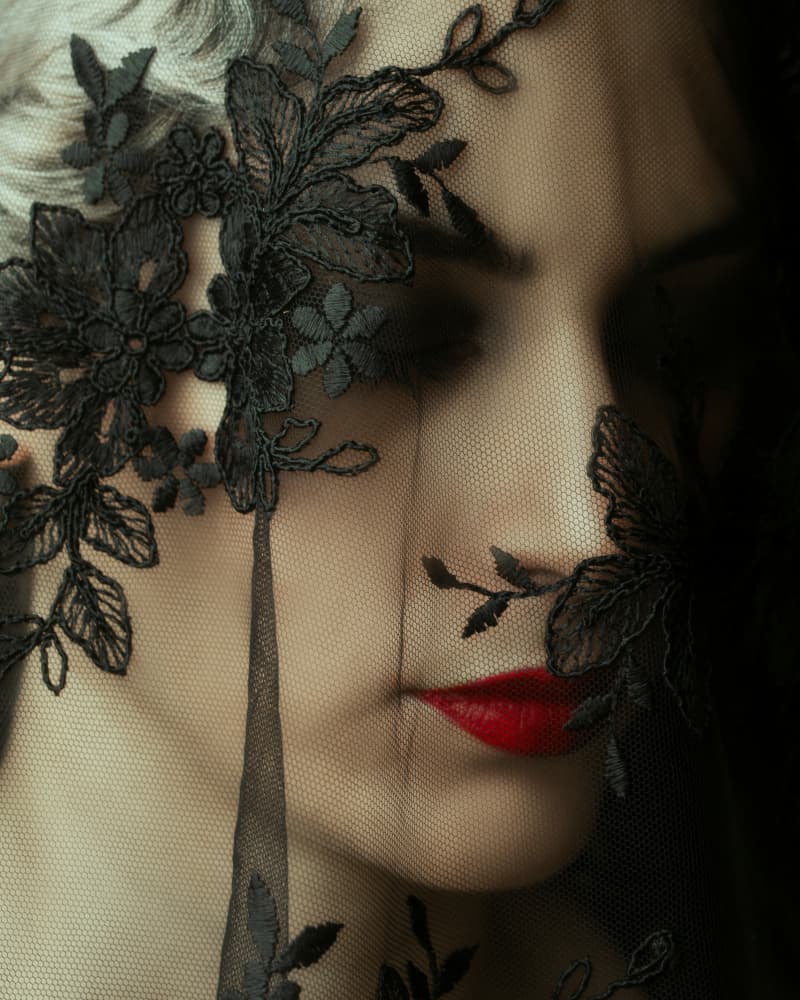 Veiled Beauty Red Lips by Mehdi Mokhtari — canvas wall art