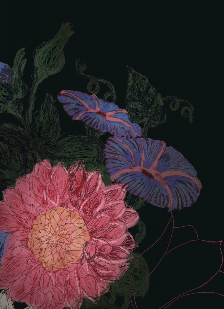 Night Garden Flowers by XHOZUCAN — canvas wall art