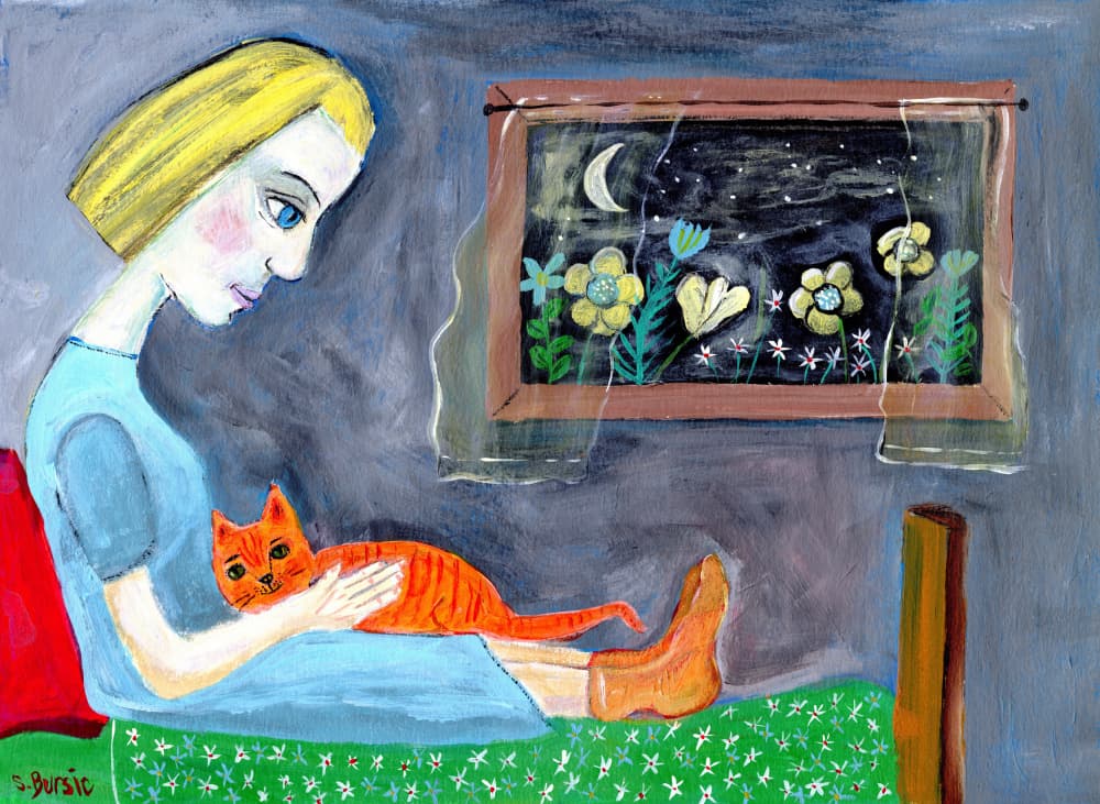Cozy Night With Cat by Sharyn Bursic — canvas wall art