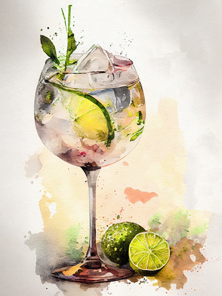 Watercolor Gin Tonic by Justyna Jaszke — canvas wall art