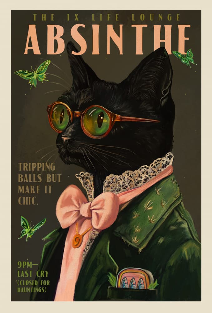 Chic Absinthe Cat Alcohol &amp; Cocktail Bar Art by The Whiskey Ginger — canvas wall art