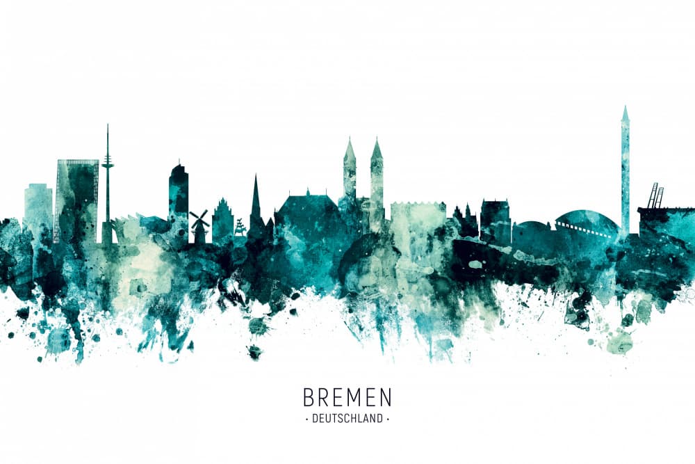 Bremen Watercolor Skyline by Michael Tompsett — canvas wall art