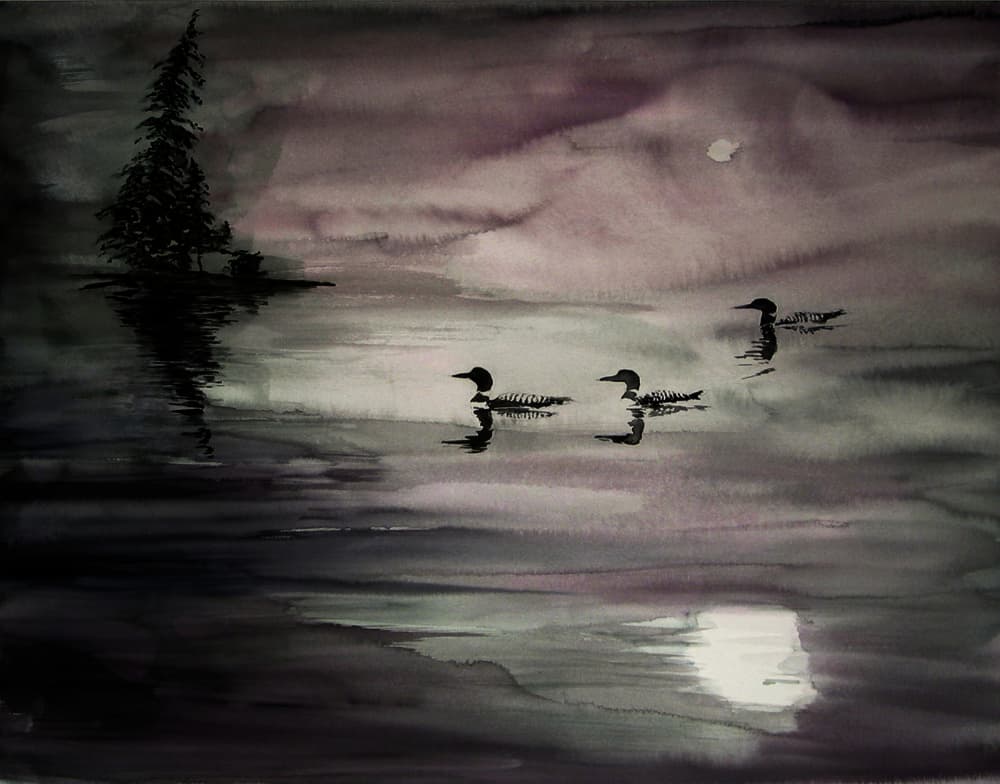 Loons on a Moonlit Lake by RodMacIver — canvas wall art