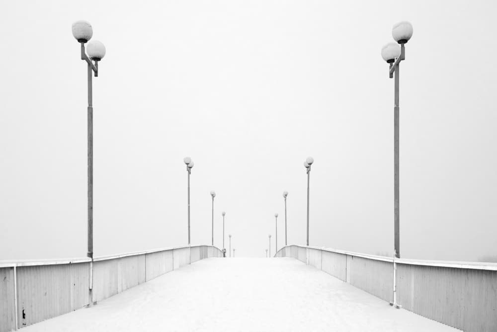 Snowy Bridge Lights by Andrii Kazun — canvas wall art