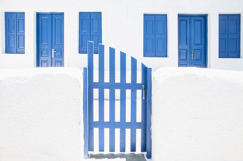 Greek Island Blue Gate by Linda Wride — canvas wall art
