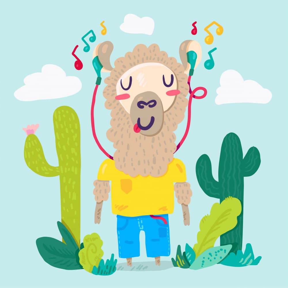 Happy Llama Grooves by Marika Barsrsind — canvas wall art