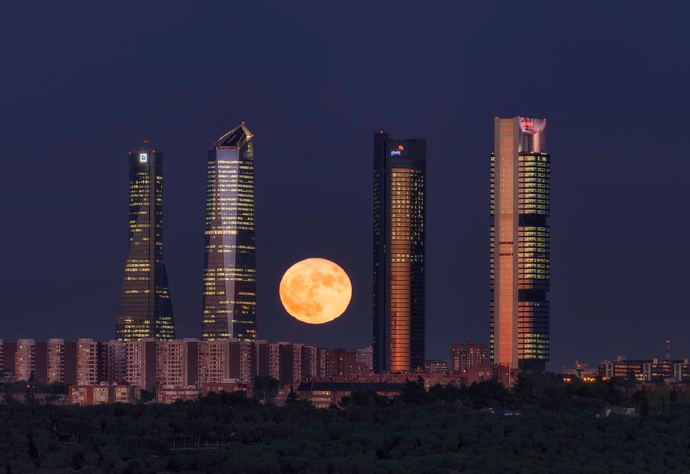 Moon Over Madrid Skyscrapers by Jorge Ruiz Dueso — canvas wall art