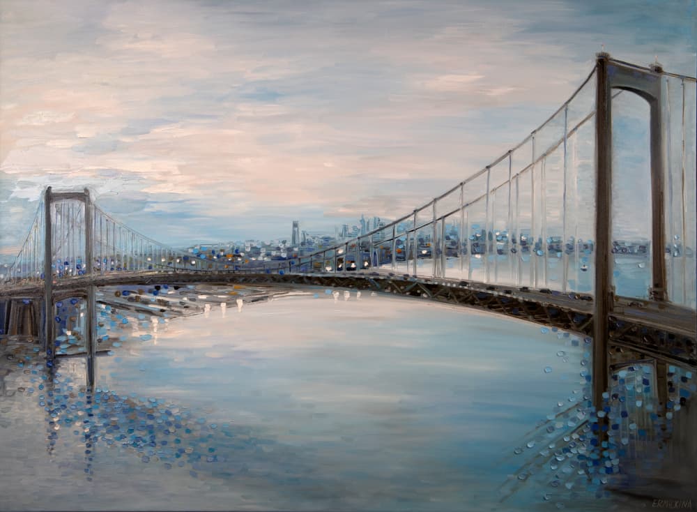 Twilight Bridge Reflections by Ekaterina Ermilkina — canvas wall art