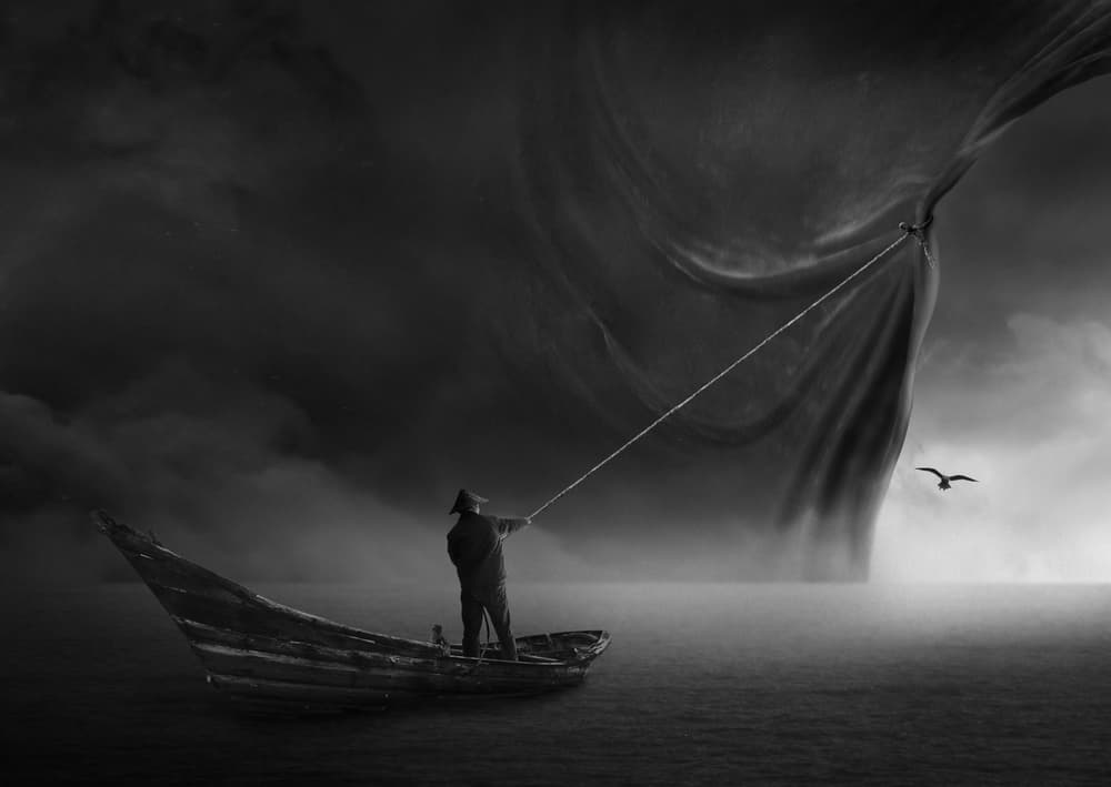 Man Pulling The Sky by Biao Huang — canvas wall art