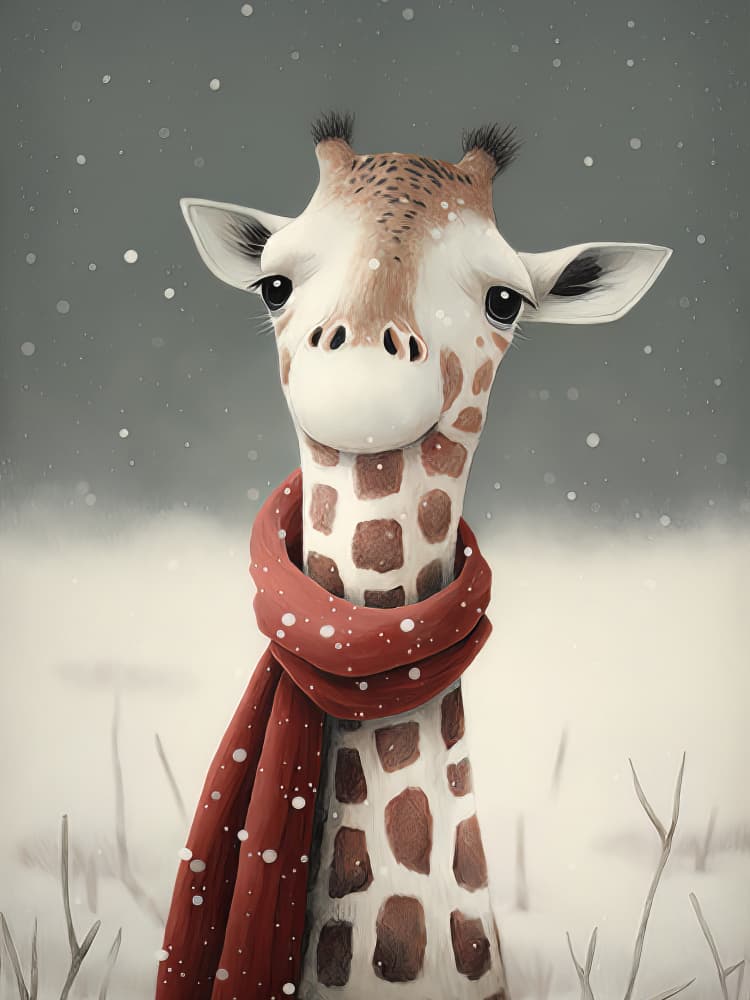 Snowy Giraffe with Scarf by Bilge Paksoylu — canvas wall art