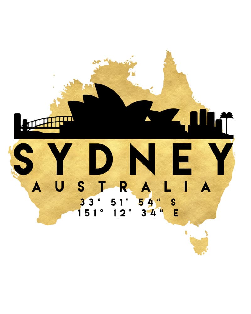 Sydney Australia Gold Map by Emiliano Deificus — canvas wall art