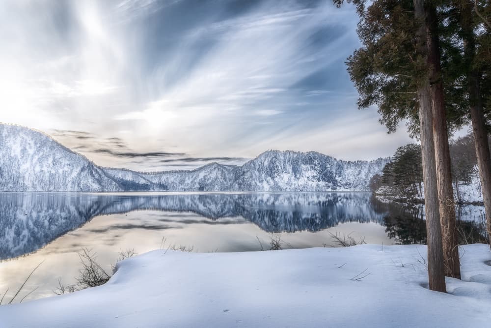 Snowy Mountain Lake Reflection by ik — canvas wall art