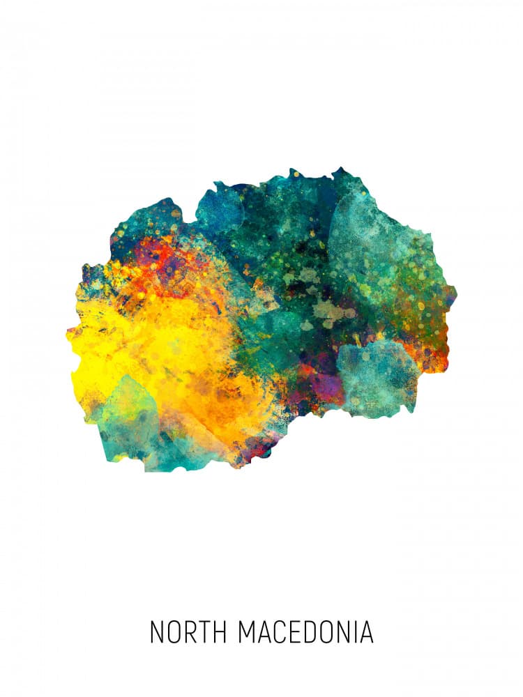 Vibrant North Macedonia Map by Michael Tompsett — canvas wall art