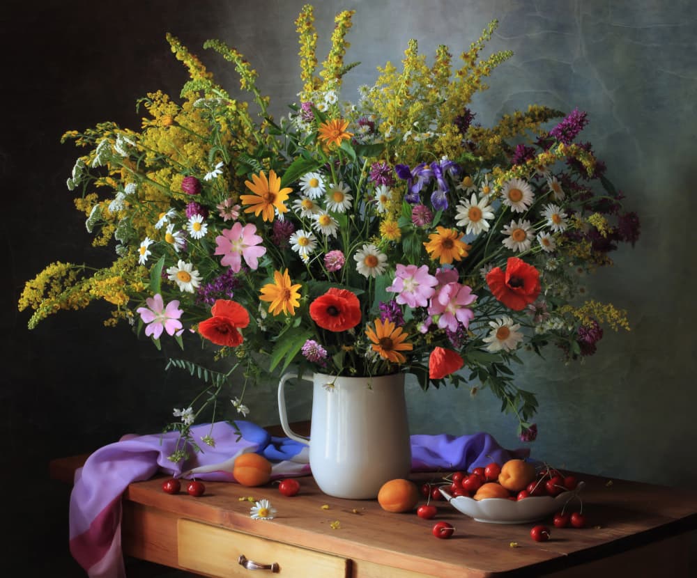 Wildflowers and Summer Fruit by Tatyana Skorokhod — canvas wall art