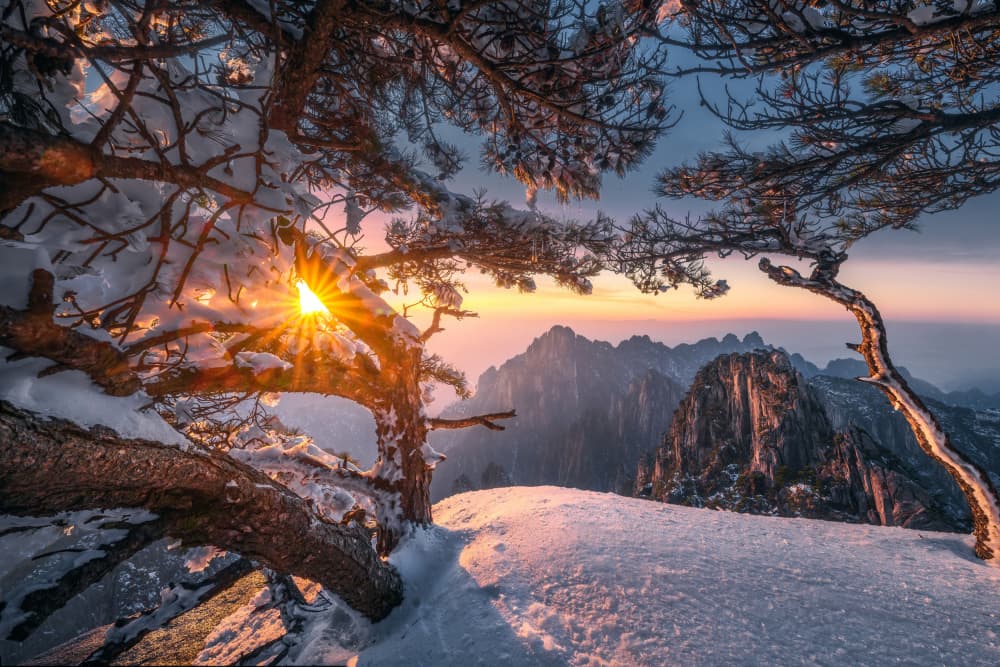 Snowy Mountain Sunrise by NingYun Ye — canvas wall art