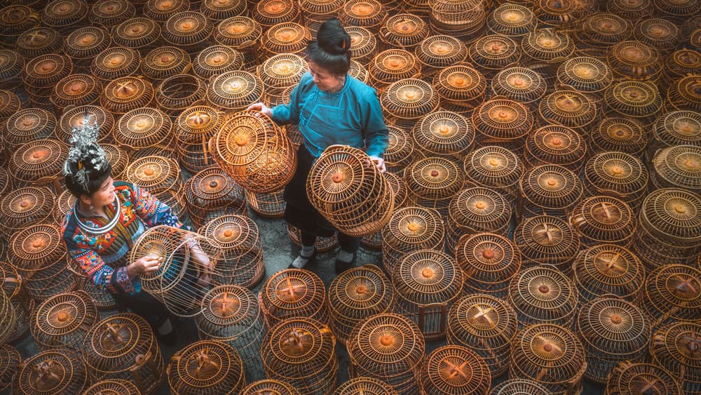 Traditional Basket Weavers by TIANQI — canvas wall art
