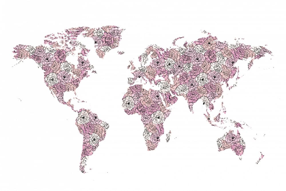 Floral World Map by Martina — canvas wall art