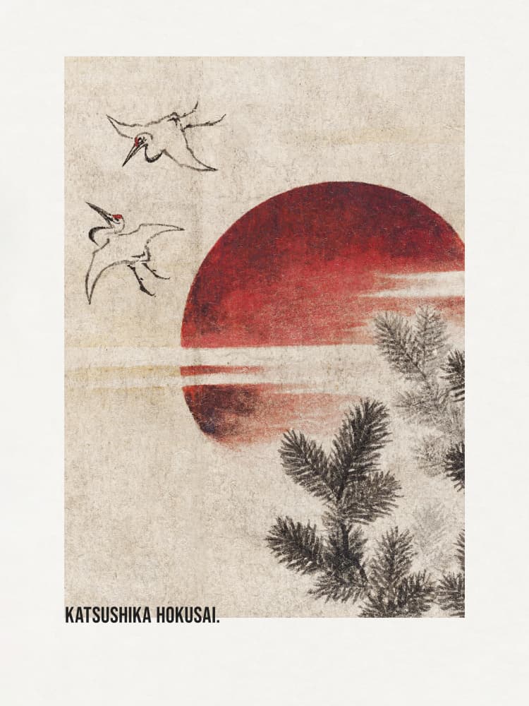 Birds and Sunset, From Album of Sketches (1814) by Katsushika Hokusai — canvas wall art