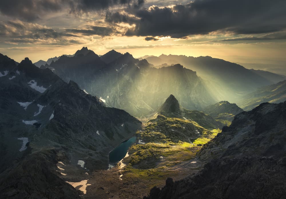 Majestic Mountain Sun Rays by Karol Nienartowicz — canvas wall art