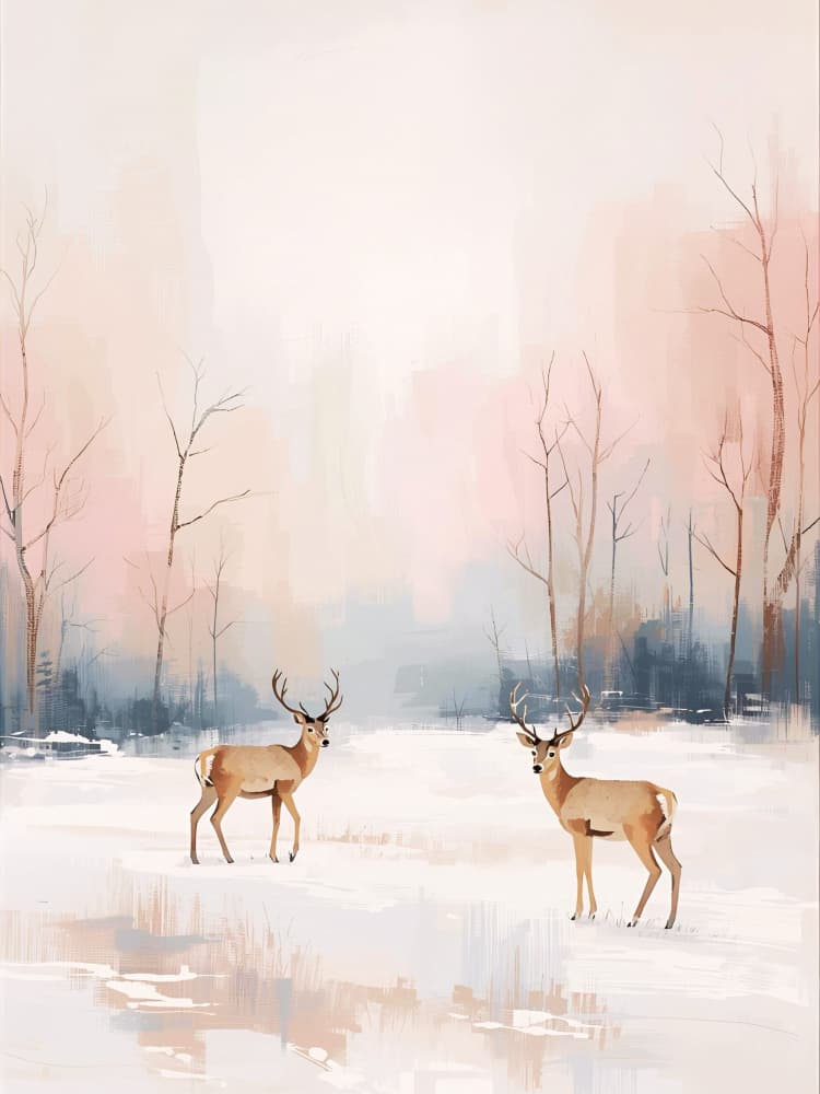 Two Deer Winter Forest by Ohkimiko — canvas wall art