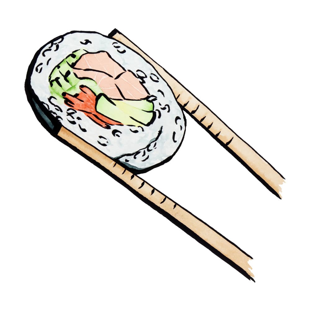 Sushi Roll With Chopsticks by Natalie Bruns — canvas wall art