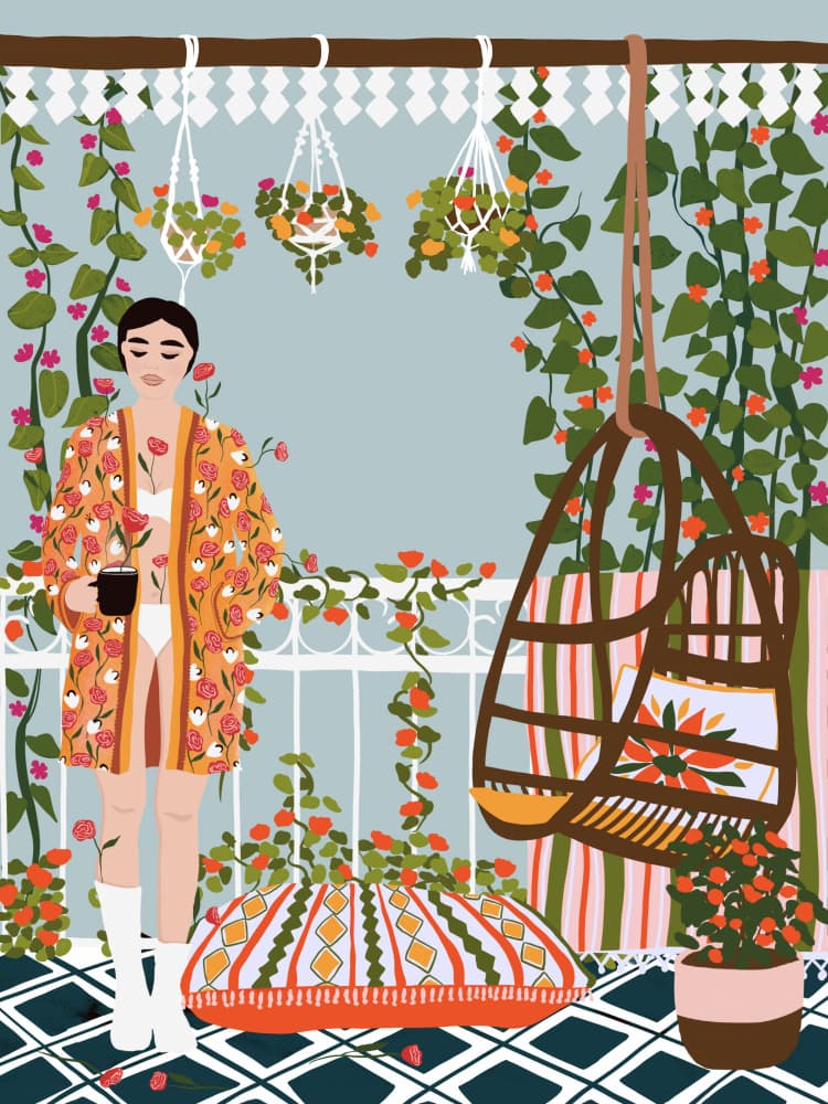 Boho Balcony Morning by Ceyda Alasar — canvas wall art