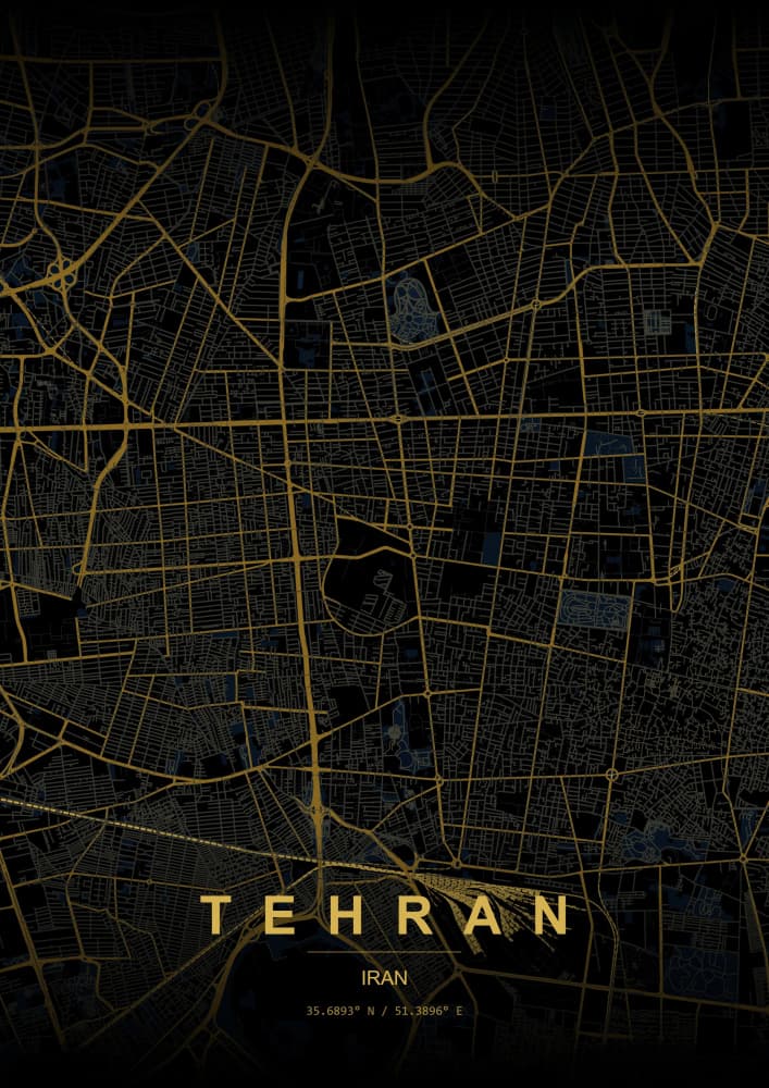 Tehran Golden Map by HUGO — canvas wall art