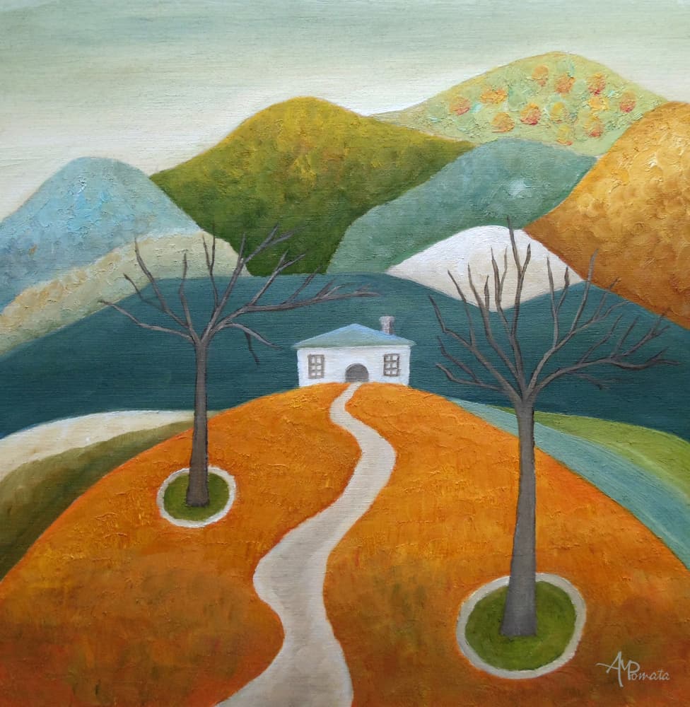 Peaceful Hillside Home by Angeles M. Pomata — canvas wall art