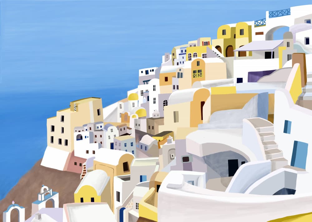 White Greek Island Village by Carla Daly — canvas wall art