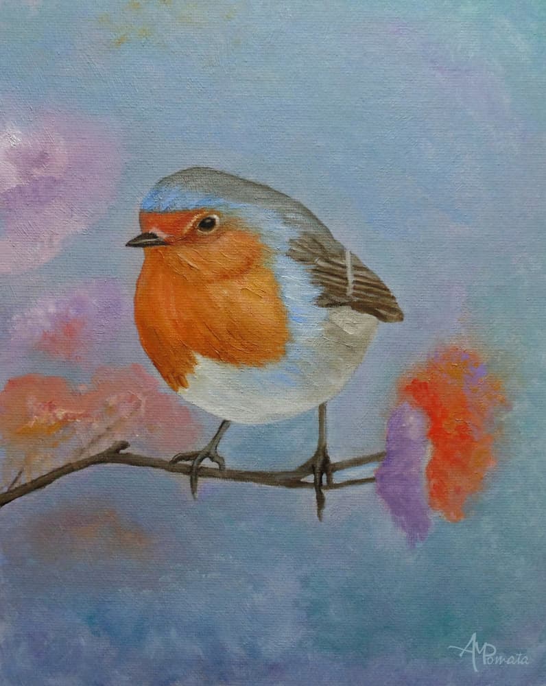 Colorful Perched Robin by Angeles M. Pomata — canvas wall art
