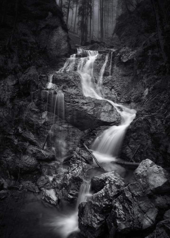 Misty Forest Waterfall by Norbert Maier — canvas wall art