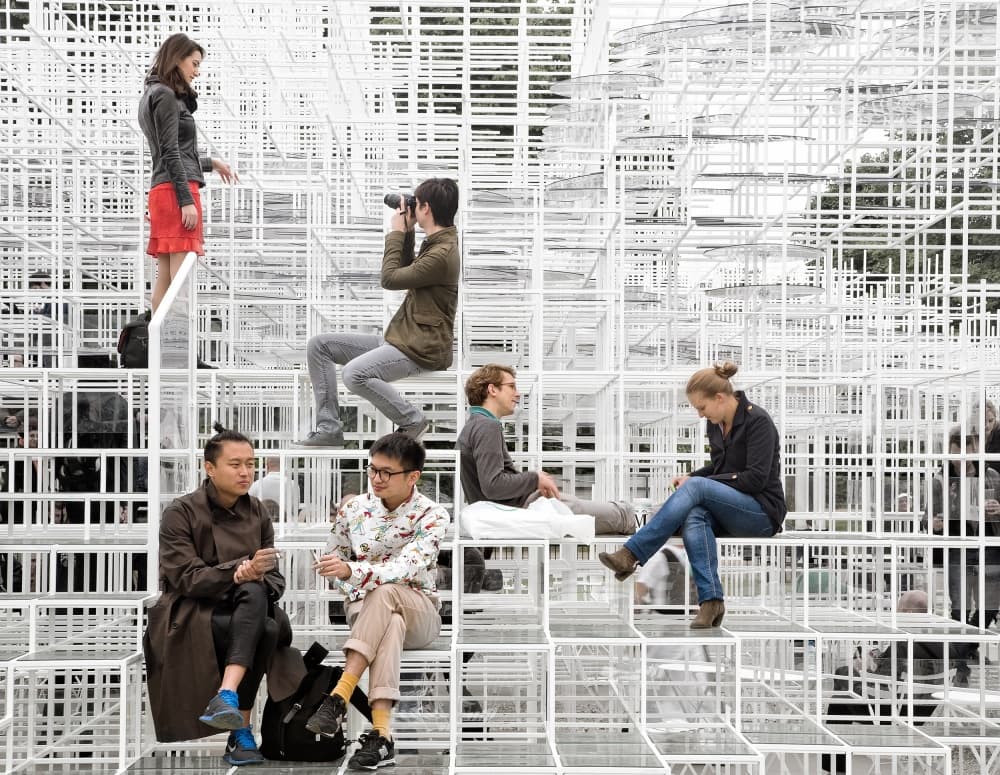 White Grid Social Scene by Lorenzo Grifantini — canvas wall art
