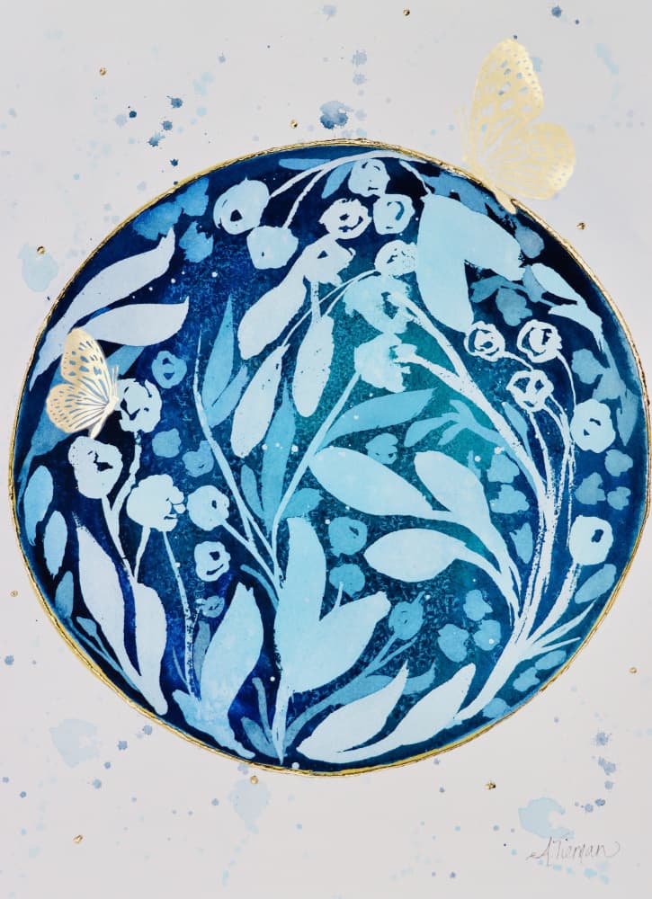 Golden Butterfly Blue Garden by Amy Tieman — canvas wall art