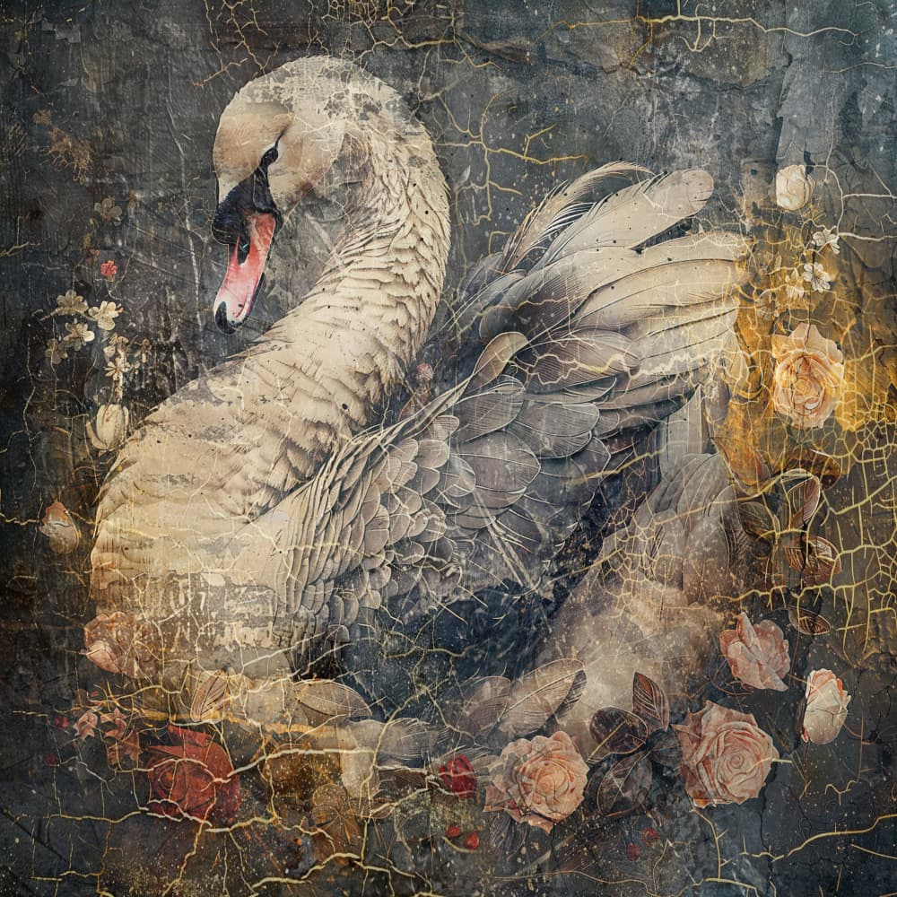 Elegant Swan and Roses by Rafal Kulik — canvas wall art