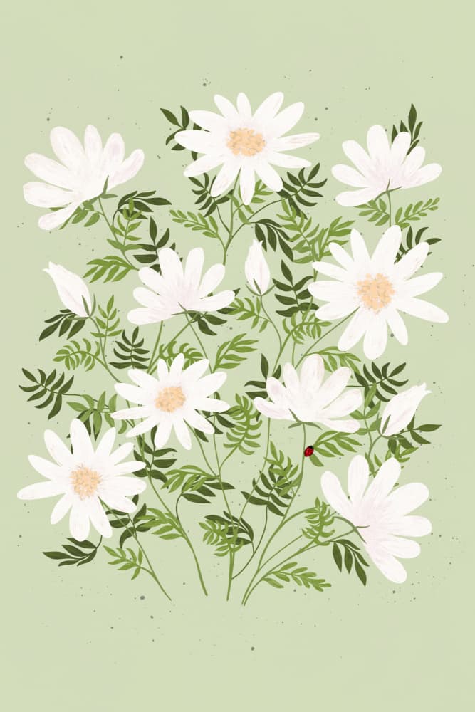 Daisies and Ladybug by EMELIEmaria — canvas wall art