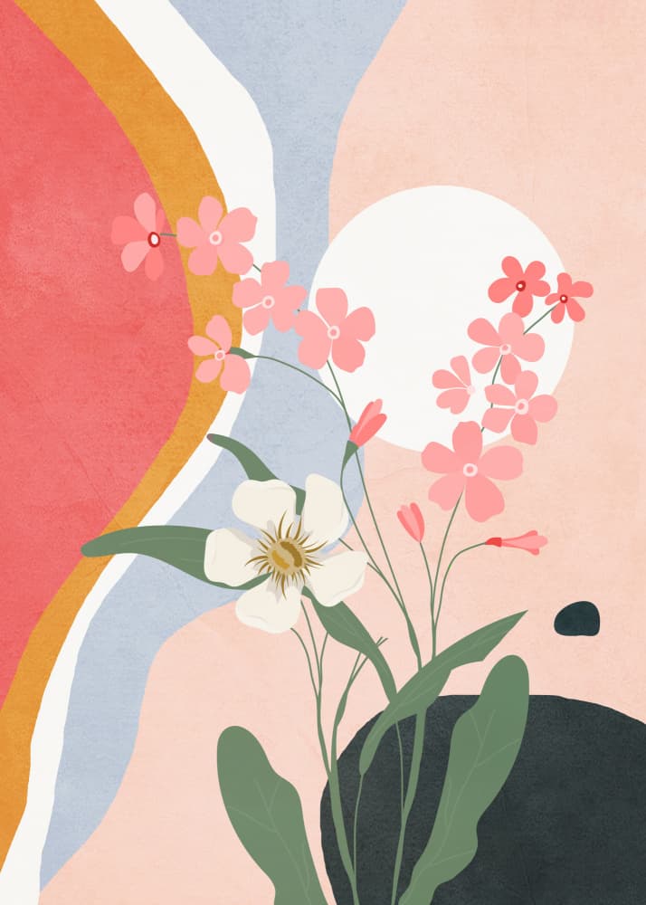 Abstract Pink Flowers by Flow Line — canvas wall art
